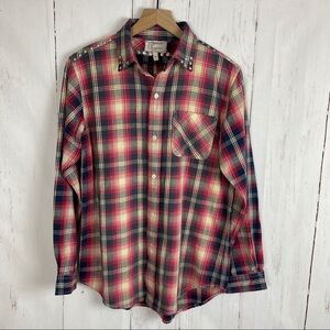 Current/Elliott Perfect School Plaid shirt M 100% cotton red revival with studs